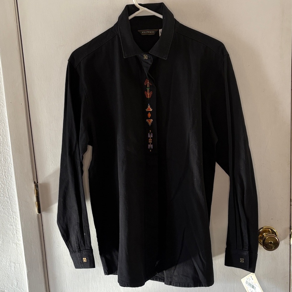 Vintage Willowbend black canvas twill long sleeve embroidered shirt Size Large